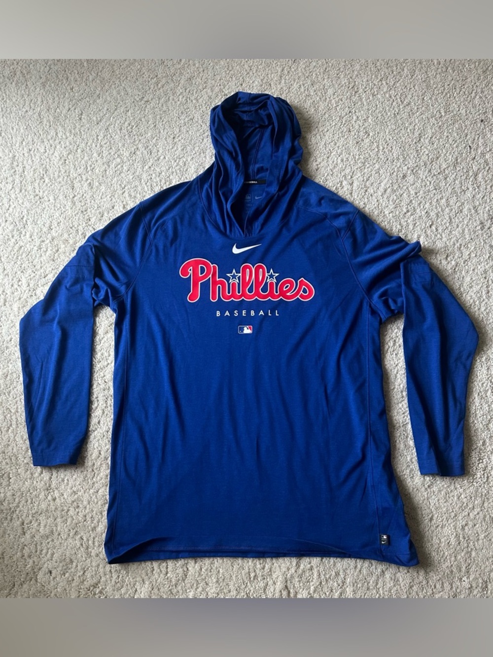 Men’s Nike Philadelphia Phillies Dri Fit Lightweight Hoodie Blue Size Large